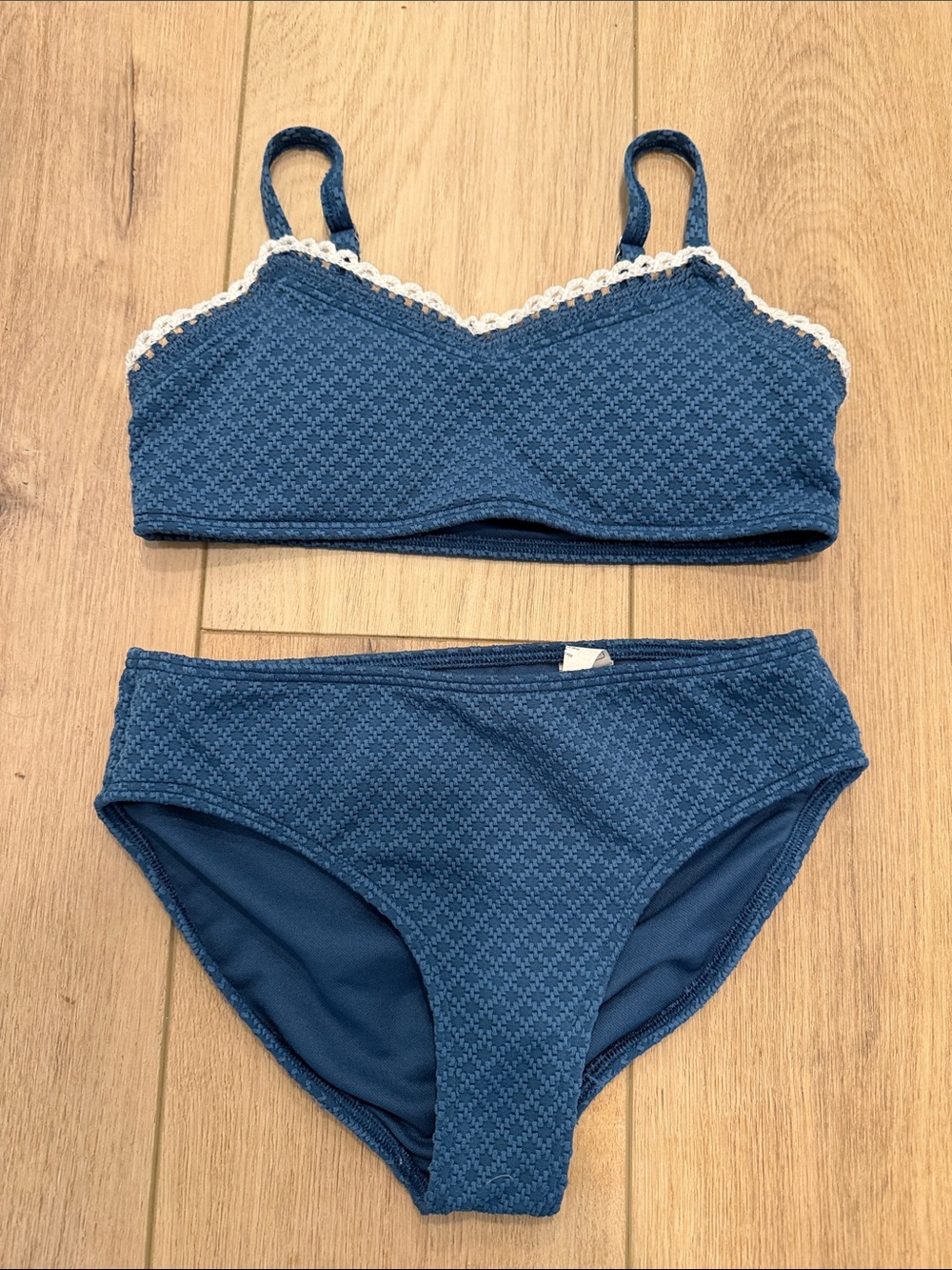 Abercrombie Kids Textured Blue Two-Piece Bikini Set with Lace Trim